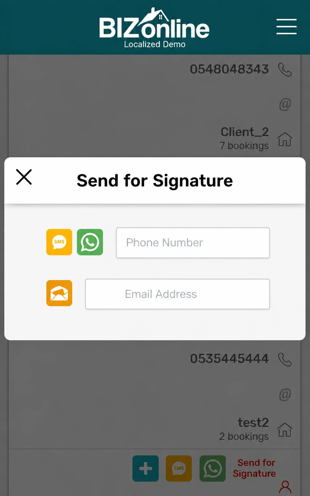 BIZonline localized English demo of a remote signature request